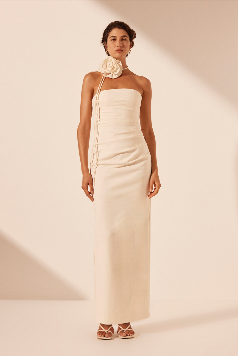 Lani Strapless Draped Maxi Dress - Rice