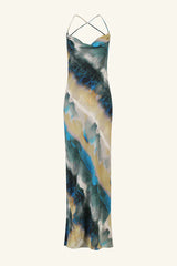 Jardin Silk Double Cowl Bias Maxi Dress - Aqua