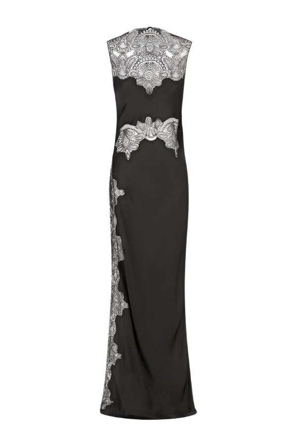 Jamila Lace High Neck Maxi Dress - Black