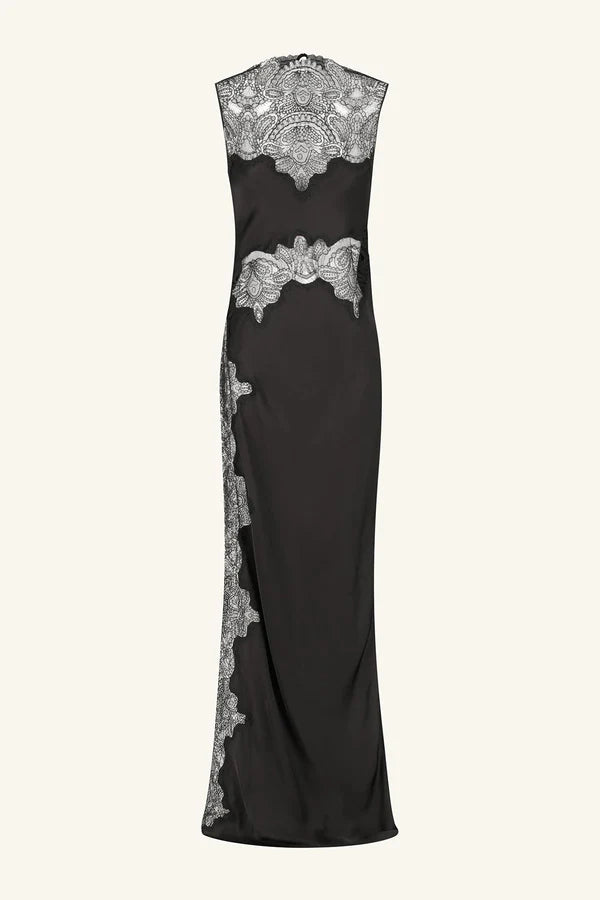 Jamila Lace High Neck Maxi Dress - Black