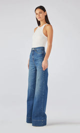 Ms. Onassis V-High Rise Wide Leg Jean - Medium Indigo