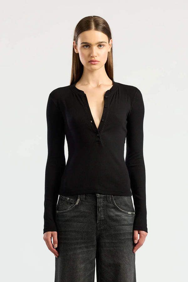 Verona L/S Henley - Jet Black