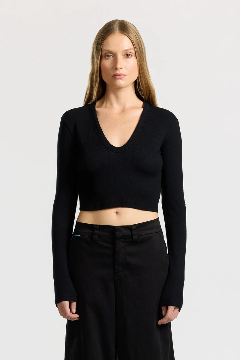 Verona Crop U Neck Shirt - Black