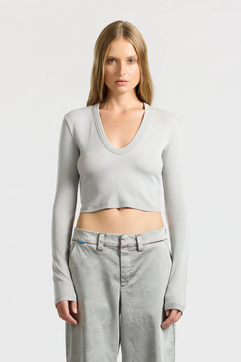 Verona Crop U Neck Shirt - Silver Cast