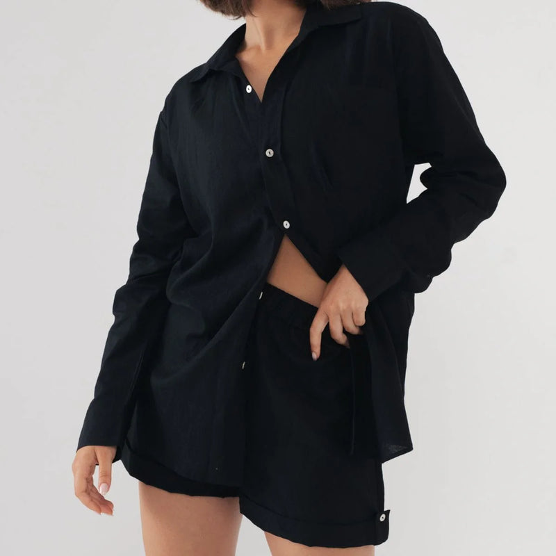 Long Sleeve Button Down - Black