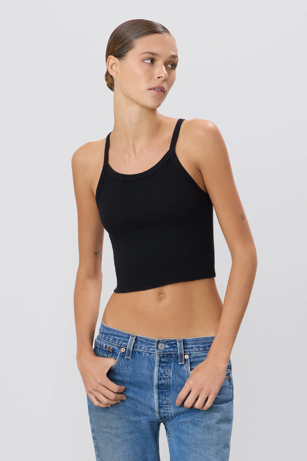 Cropped Rib Tank - Black