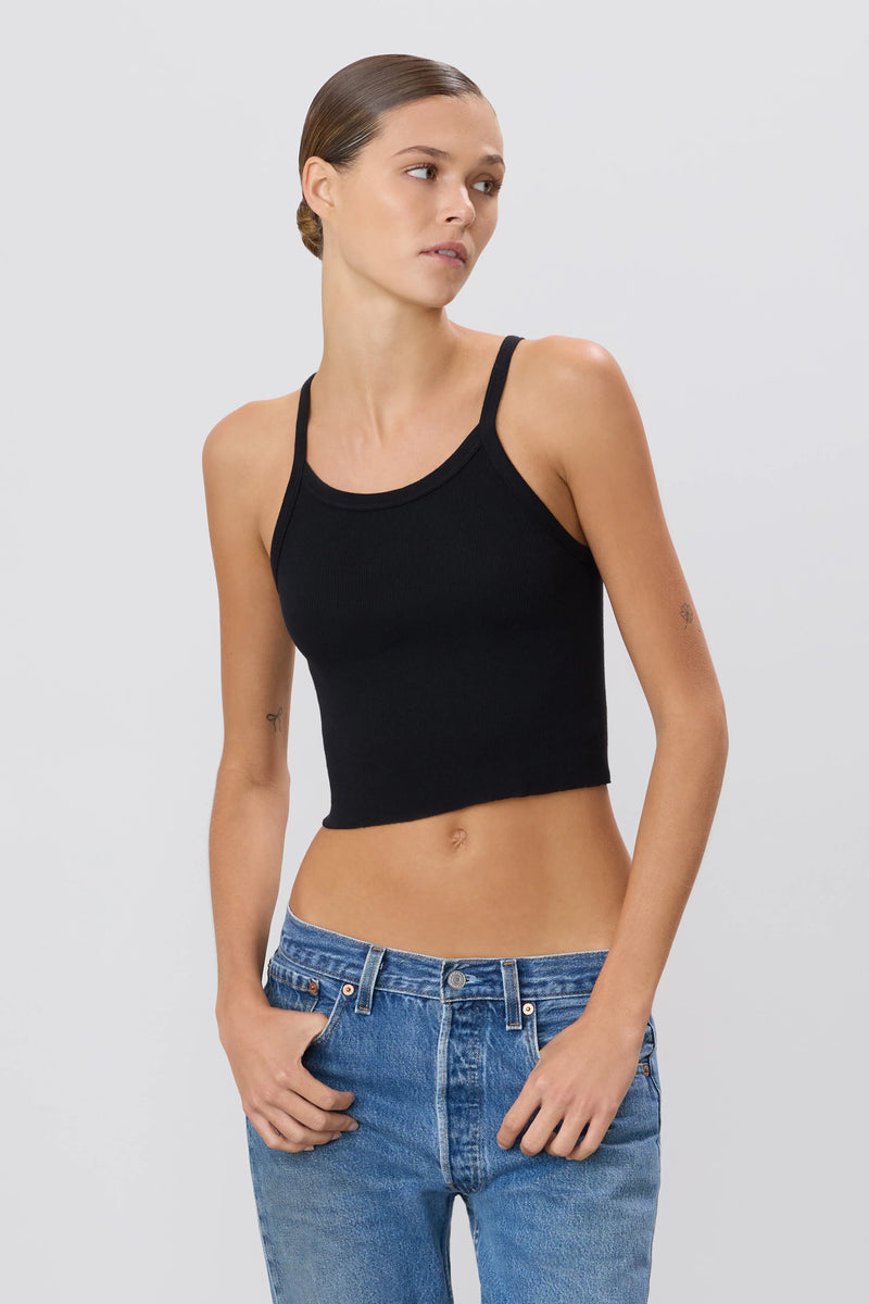 Cropped Rib Tank - Black