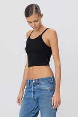 Cropped Rib Tank - Black