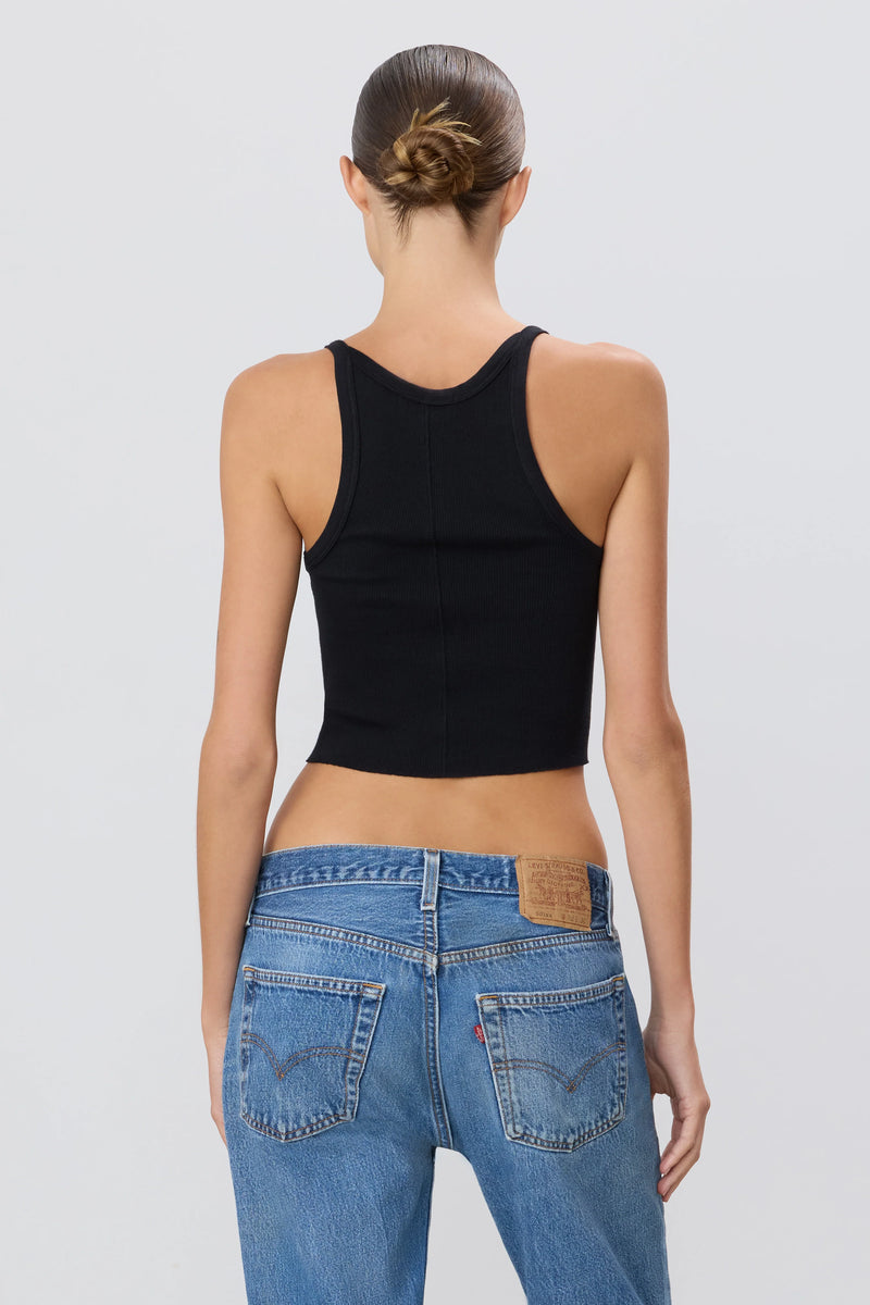 Cropped Rib Tank - Black