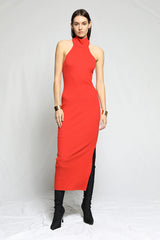 Alloy Rib Sleeveless Turtleneck Midi Dress - Fuego