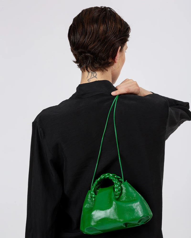Hereu 'bombon' Dark Green Handbag With Braided Handles In Shiny Leather  Woman